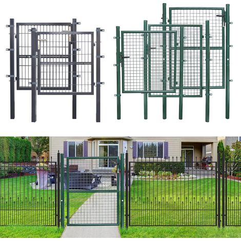 Jiubiaz Gartentor Metall Gartentür robust langlebig Zauntor Verzinkt Einzel Wellengitter Zauntür Grün (100x100cm)