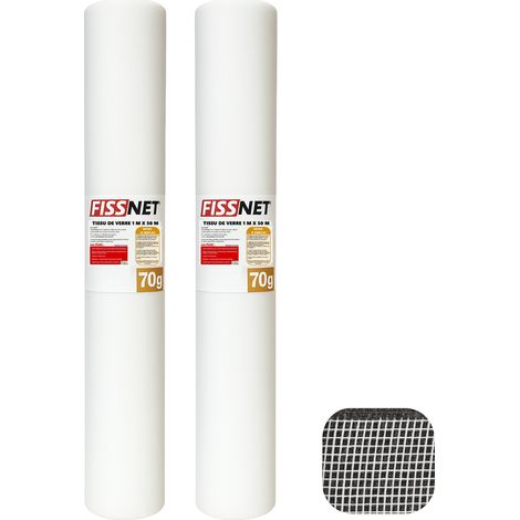 Rouleau FISSNET 70 - tissu de rénovation fissures en fibre de verre 1 x 50 m - 70g/m² - Pack x2