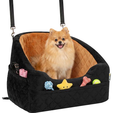 PawHut Dog Car Seat, Detachable Dog Booster Seat with Seat Belt, Brown (1/5)