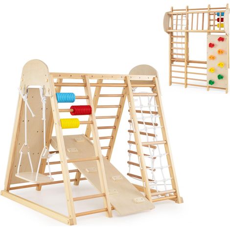 COSTWAY 8 in 1 Castello Parco Giochi Pieghevole per Bambini (Naturale)