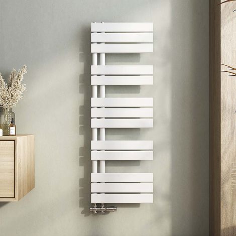 Heilmetz Handtuchheizkörper Weiß Badheizkorper 400x1176mm Flach Design Handtuchwarmwasser Seitenanschluss (1/5)