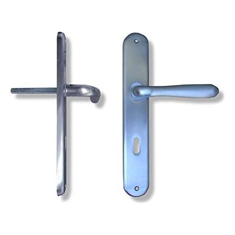 Ghidini 25300 Uno Coppia Maniglie per Porta con Placca PY85 Attacco Q8 per Cilindro Yale 111 mm colore Cromo Satinato