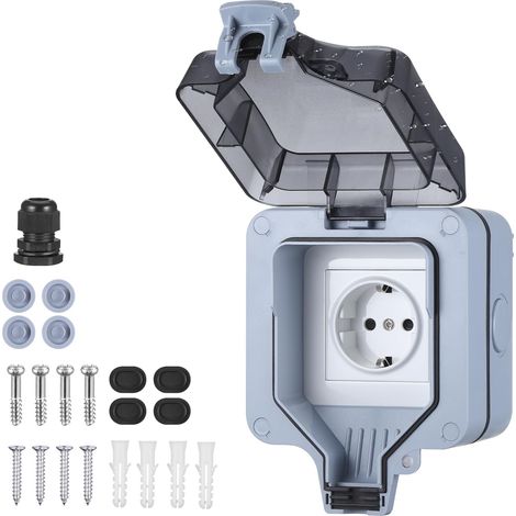 Prise Exterieure Etanche IP66，Prise Electrique Exterieur avec Couvercle Anti-Poussière, Prise Voiture Electrique pour les Jardins，Salle de Bain et Cuisine Prise