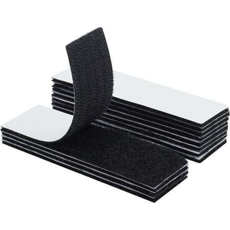 Paquete de 12 tiras autoadhesivas rectangulares, reutilizables, de doble cara y extrafuertes, de 3 x 10 cm (negras), para paredes, suelos, puertas, cristal y metal. (1/4)