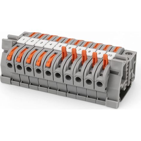 Bornier Electrique Rail Din,10 Bornier Rail Din 0,08-4 mm² avec Rail Din 10cm, Connecteur Électrique à Connexion Rapide pour Ingénierie Électrique et Projets de Bricolage (Gris) (1/5)