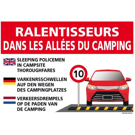 PANNEAU RALENTISSEURS DANS LES ALLEES DE CAMPING (H0315) - Adhésif - 210 x 150 mm