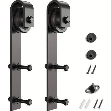 Supports de quincaillerie pour porte de grange coulissante, 2 pièces (noirs) (supports en forme de J)