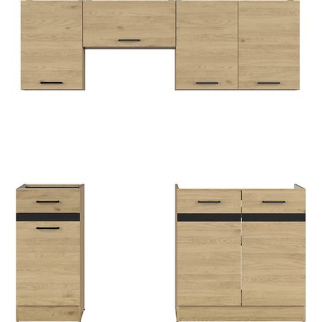 Pegane – Cuisine complète 180 cm – Ensemble de meubles de cuisine chêne berstein – Armoires basses et hautes – Rangement fonctionnel (1/3)