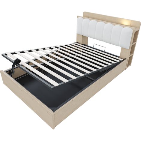 Cama canapé hidráulica 140 x 200 cm de madera con cabecero capitoné y USB (1/5)