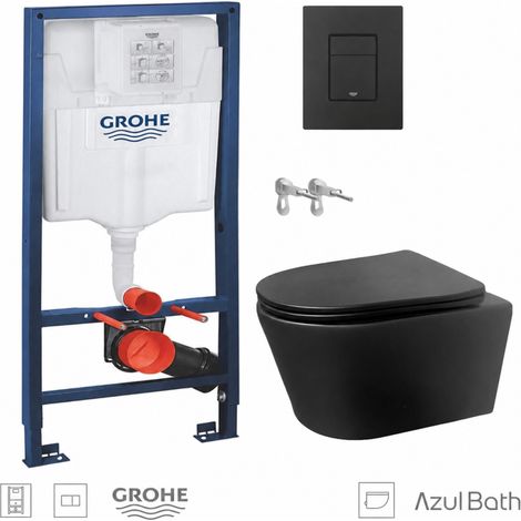 Bastidor GROHE pack cisterna empotrada y pulsador negro mate con inodoro suspendido Rimless LIA negro mate de AzulBath (1/5)