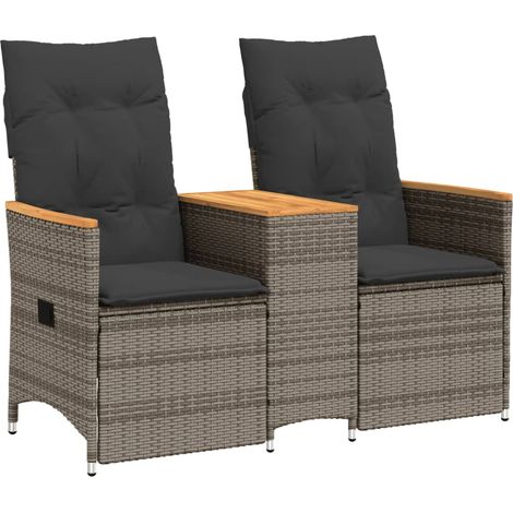 Maison Exclusive - Gartensofa 2-Sitzer Verstellbar mit Tisch Grau