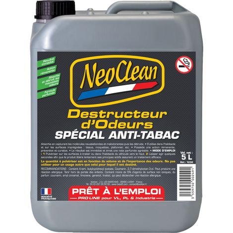 Destructeur d'odeur habitacle spécial anti-tabac - bidon de 5 litres - Ce produit de marque NEOCLEAN est neuf.