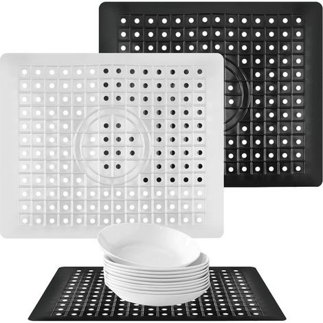 Set di due tappetini da taglio per lavello - 31x26 cm, materiale in gomma - nero + bianco (1/5)