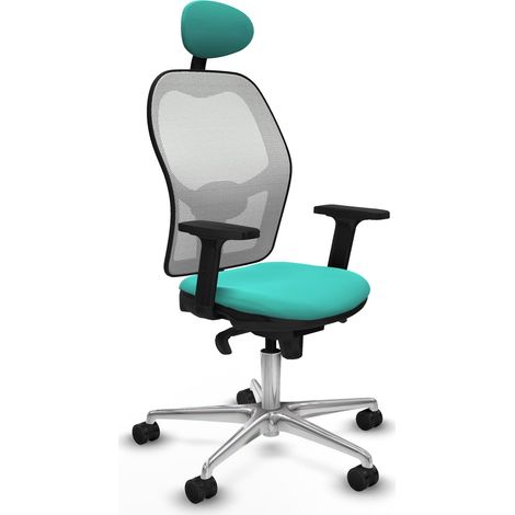 Jorquera sincro malla blanca similpiel turquesa brazos 2D base aluminio cabecero fijo ruedas 65mm nailon (1/5)