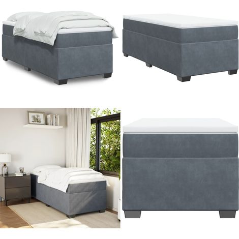 Cama box spring con colchón terciopelo gris oscuro 100x200 cm - Colchón de muelles - Terciopelo