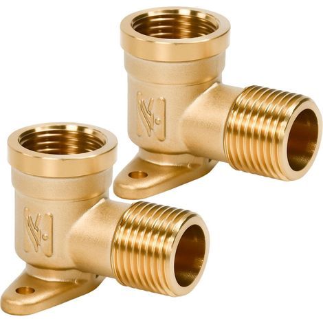 Lot de 2 disques muraux 1/2 pouce coude en laiton 1/2 pouce prise murale arc en laiton connexion murale d'eau filetage interne plaque murale DN15 distributeur d'angle mural raccord fileté à 90 degrés (1/5)