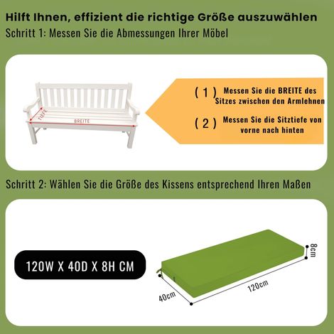 Coussin de banc d'extérieur confortable en mousse, imperméable, style balançoire Hollywood, avec sangle, rembourrage épais, mobilier de jardin, 120 x 40 cm, vert (1/5)