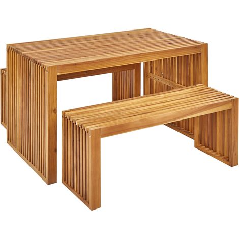 Garden Dining Set with Benches 4 Seater BELLANO Acacia Wood Brown (1/5)