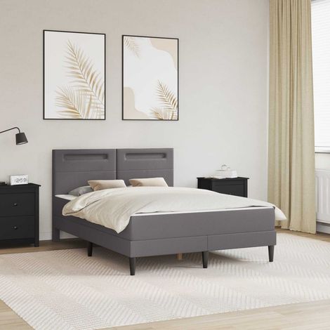 vidaXL Cadre de lit avec bandes LED Gris 120 x 190 cm Simili cuir (1/5)