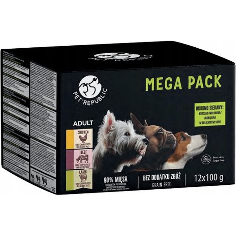 PetRepublic Mini Morceaux pour Chiens en Sauce MIX 12x100g