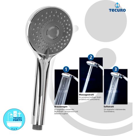 tecuro Komfort-Handbrause Ø 100 mm, mit 3-Funktionen und Antikalknoppen, verchromt (1/5)