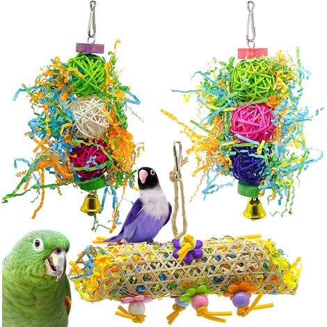 3 Pices Jouets Pour Oiseaux,jouets  Mcher, Dcoration Animal Cages Avec Clochette Pour Perruches, Calopsittes, Tourneau, Ara Et Les Autres Petits A