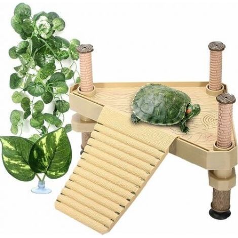 Plateforme flottante pour tortues avec échelle, idéale pour se prélasser au soleil. Accessoire de décoration pour aquarium et autres animaux semi-aquatiques. (1/5)