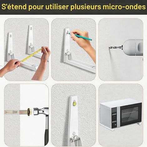 Support mural pour micro-ondes Acier inoxydable réglable – Support micro-ondes et petit four (Blanc) (1/3)