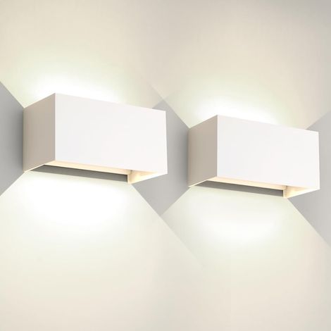 Lot de 2 Applique Murale d'Intérieur Extérieur 24W - Blanc Froid 6000K, IP65 Étanche - Angle de Faisceau Haut Bas Réglable, Design Moderne, Blanc (1/4)