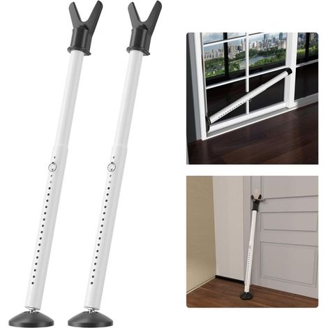 Barre de sécurité pour porte, butée de porte robuste et réglable, adaptée aux portes coulissantes, balcons, fenêtres, portes d'entrée, appartements, résidences et chambres d'hôtel. (Deux paquets)