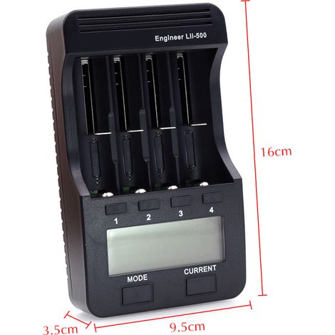 Chargeur intelligent LiitoKala Lii-500 à 4 emplacements pour batteries rechargeables Li-ion 3,7 V et Ni-MH 1,2 V avec écran LCD