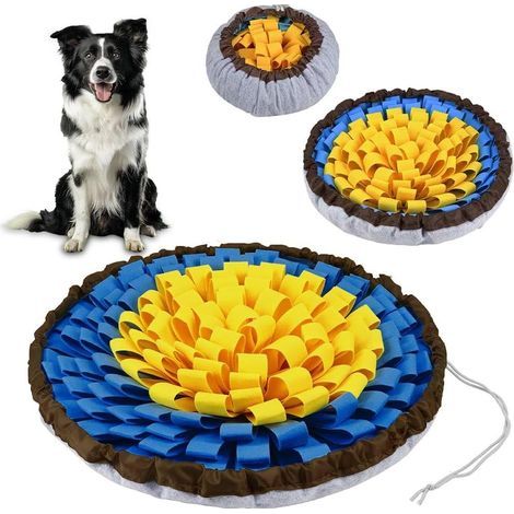 Tapis de Fouille Chien, Tapis de Reniflant Léchage Recherche de Nourriture Antidérapant Jouet Éducateur pour Chiens Slow Food l'apprentissage de l'intelligence et de l'olfaction, Bleu Jaune (1/5)