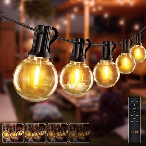 Guirlande lumineuse extérieure 10m - 15 LED G40 - Lumière chaude télécommandée - 3 modes et minuterie - Jardin terrasse mariage - IP45 étanche (1/5)