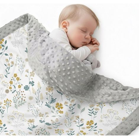 Couverture bébé Minky, coton, double face, 75 x 50 cm, fine - fleurs sauvages