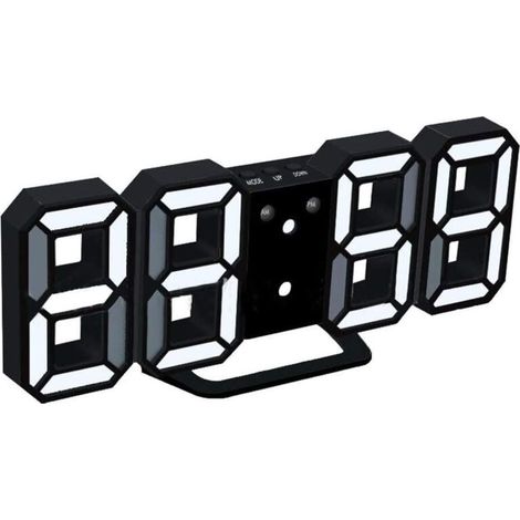Réveil numérique LED 3D avec 3 niveaux de luminosité réglables, veilleuse à intensité variable et fonction snooze pour la maison, la cuisine et le bureau – Noir et blanc XXW (1/4)