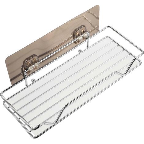 Étagère murale de rangement pour salle de bain, ensemble de 4 porte-shampoings, adapté aux espaces modernes, design argenté, bords lisses. (1/5)