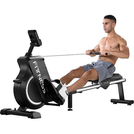 Schwarzes Indoor-Rudergerät – Xhomrattan Magnet-Rudergerät – mit LCD-Konsole und 8 Widerstandsstufen – Maximale Belastbarkeit 120 kg