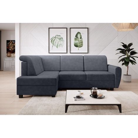 Milo Left Hand Facing Fabric Corner Sofa Bed - Dark Grey (1/4)