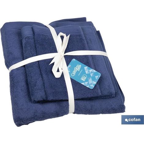 Lot de 3 serviettes de la gamme « Marín » 580/mg² de différentes tailles en 100% coton bleu marine (1/4)