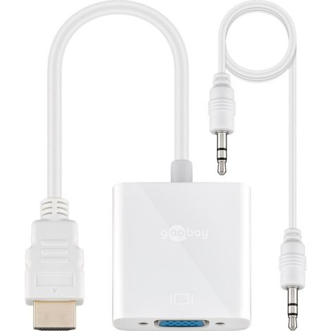 HDMI™/VGA-Adapter, vernickelt, HDMI™-Stecker (Typ A) VGA-Buchse (15-polig). Farbversion Weiß (1/2)