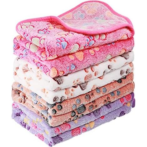 4 Pièces Couvertures à Imprimé de Patte Polaire pour Chien Animaux de Compagnie Couverture de Sommeil pour Chiot Chaton (Blanc, Café, Rose, Violet, S) (1/5)