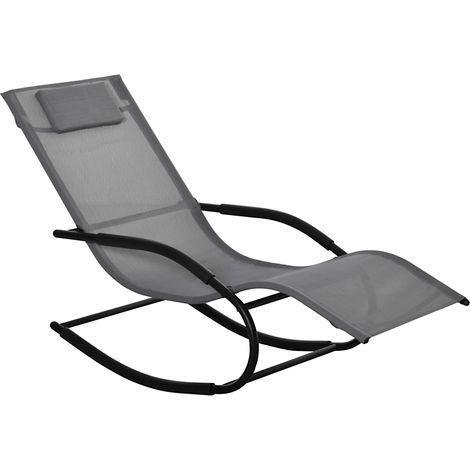 Chaise longue à bascule ergonomique avec appuie-tête, accoudoirs en métal galvanisé et textilène gris (1/5)
