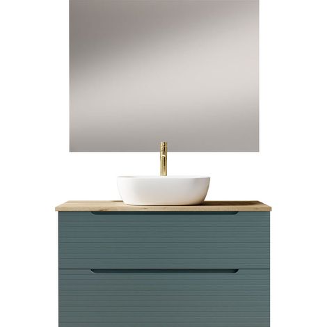 Kibath Mueble de baño con Lavabo BOREAL 80x45 cm sobre encimera acabado Azul Oceano mate 2 cajones suspendido (1/5)