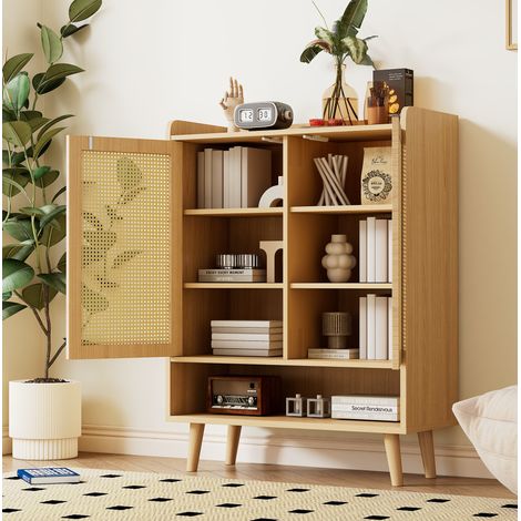 Zapatero de 2 puertas con varios estantes, apertura push-to-open, estructura en tablero de partículas, ideal para recibidor y pasillo, color madera clara CHICFURN (1/5)