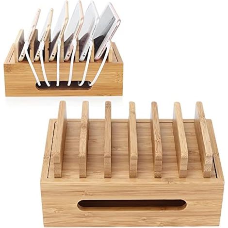 Station de charge en bois pour divers appareils, organiseur de câbles de bureau portable pour téléphones, casques, montres, 19x12x9cm (1/4)