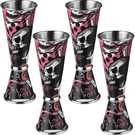 (B 30 60 - Lot de 4) Doseur double en acier inoxydable, idéal pour les bars et la cuisine. Doseur à cocktails, verre doseur en forme de crâne, accessoires de bar. (1/5)