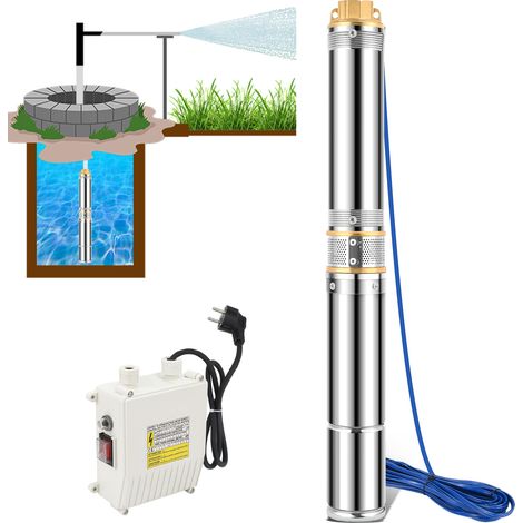 Wolketon 750W Tiefbrunnenpumpe Brunnenpumpe 4.5 Zoll bis 4000 L/h Sandverträglich Tauchpumpe Edelstahl Wasserpumpe Gartenpumpe mit Schaltbox