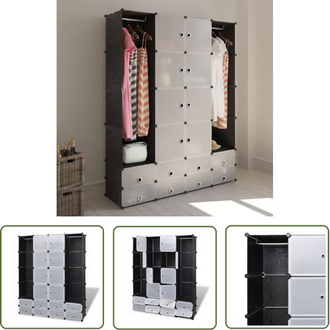 The Living Store Modularer Schrank mit 18 Fächern schwarz/weiß 37x146x180,5cm - Modulares Schrank - Garderobe - Schuhregal - Aufbewahrungsraum - Kleiderablage (1/5)
