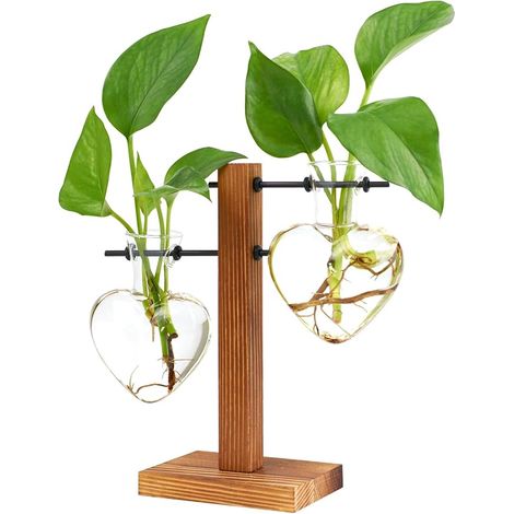 Wooden Flower Pots Desktop Terrarium Propagation Station Glass Vase for Home Garden Office Plant Lovers Decoration 2 Love Bulb Vase (1/5)