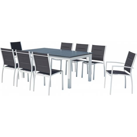 Tavolo da giardino allungabile alluminio + 8 sedie textilene bianco AREZZO